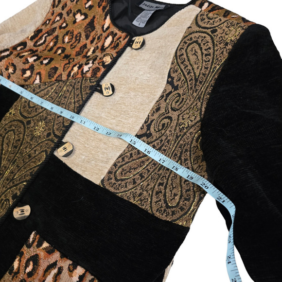 Indigo Moon Small Art-to-Wear Patchwork Animal Print Coat Jacket Funky - Picture 6 of 8
